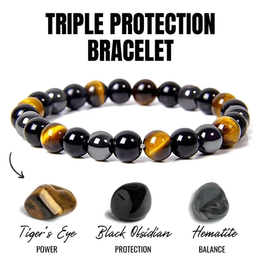 1pc Natural Black Obsidian, Hematite & Tiger Eye Bead Bracelet – Magnetic Soul Jewelry for Men & Women