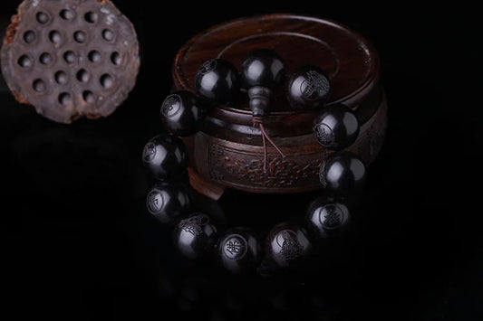 Natural Ebony 15mm & 20mm Beads Buddhist Prayer Bracelet – Meditation Jewelry for Men & Women