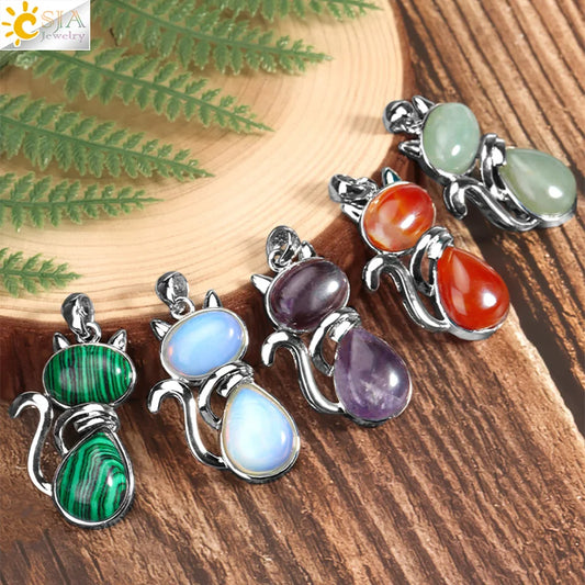 Natural Stone Cat Pendant